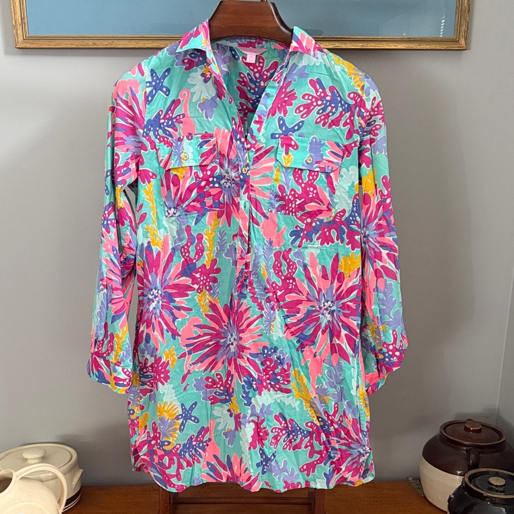Lilly Pulitzer Pink and Green Floral Top